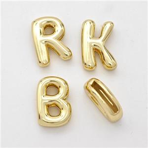 Copper Alphabet Beads Mix Letters Gold Plated, approx 9-13.5mm, 2x10mm hole [FN44889]