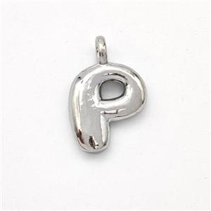Copper Letter-P Pendant Platinum Plated, approx 13-17mm [FN44905]