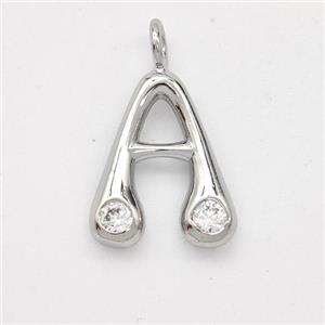 Copper Letter-A Pendant Pave Zirconia Platinum Plated, approx 15-18mm [FN44944]