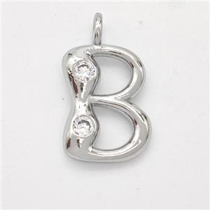 Copper Letter-B Pendant Pave Zirconia Platinum Plated, approx 15-18mm [FN44945]