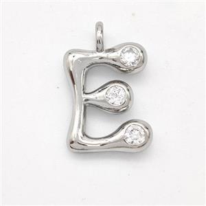 Copper Letter-E Pendant Pave Zirconia Platinum Plated, approx 15-18mm [FN44948]