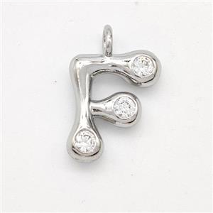 Copper Letter-F Pendant Pave Zirconia Platinum Plated, approx 15-18mm [FN44949]