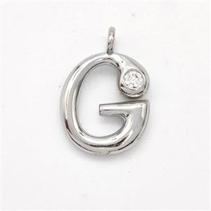 Copper Letter-G Pendant Pave Zirconia Platinum Plated, approx 15-18mm [FN44950]