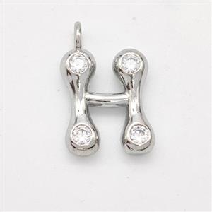 Copper Letter-H Pendant Pave Zirconia Platinum Plated, approx 15-18mm [FN44951]