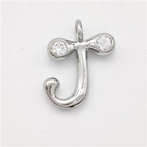 Copper Letter-J Pendant Pave Zirconia Platinum Plated, approx 15-18mm [FN44953]