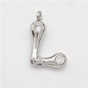 Copper Letter-L Pendant Pave Zirconia Platinum Plated, approx 15-18mm [FN44955]