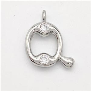 Copper Letter-Q Pendant Pave Zirconia Platinum Plated, approx 15-18mm [FN44960]