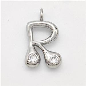 Copper Letter-R Pendant Pave Zirconia Platinum Plated, approx 15-18mm [FN44961]