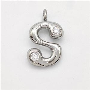 Copper Letter-S Pendant Pave Zirconia Platinum Plated, approx 15-18mm [FN44962]