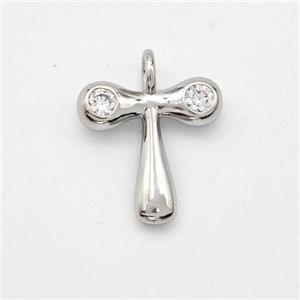 Copper Letter-T Pendant Pave Zirconia Platinum Plated, approx 15-18mm [FN44963]