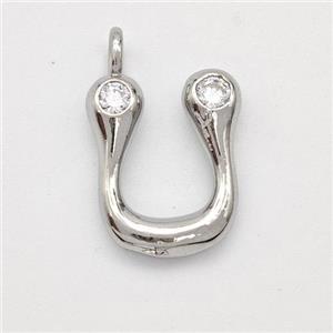 Copper Letter-U Pendant Pave Zirconia Platinum Plated, approx 15-18mm [FN44964]