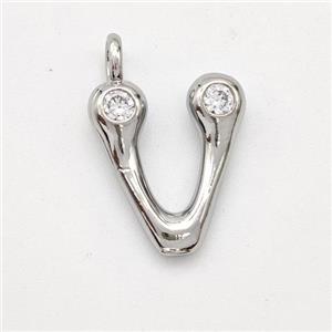 Copper Letter-V Pendant Pave Zirconia Platinum Plated, approx 15-18mm [FN44965]