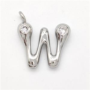 Copper Letter-W Pendant Pave Zirconia Platinum Plated, approx 15-18mm [FN44966]