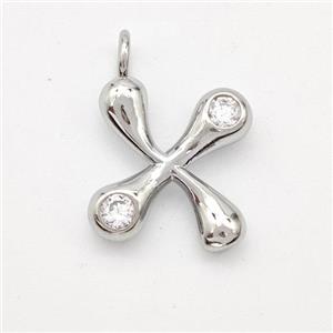 Copper Letter-X Pendant Pave Zirconia Platinum Plated, approx 15-18mm [FN44967]