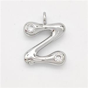 Copper Letter-Z Pendant Pave Zirconia Platinum Plated, approx 15-18mm [FN44969]