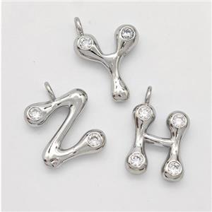 Copper Alphabet Pendant Pave Zirconia Mix Letters Platinum Plated, approx 15-18mm [FN44970]