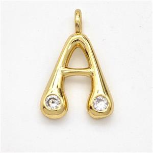 Copper Letter-A Pendant Pave Zirconia Gold Plated, approx 15-18mm [FN44971]