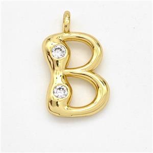 Copper Letter-B Pendant Pave Zirconia Gold Plated, approx 15-18mm [FN44972]