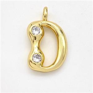Copper Letter-D Pendant Pave Zirconia Gold Plated, approx 15-18mm [FN44974]
