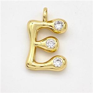 Copper Letter-E Pendant Pave Zirconia Gold Plated, approx 15-18mm [FN44975]