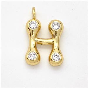 Copper Letter-H Pendant Pave Zirconia Gold Plated, approx 15-18mm [FN44978]