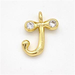 Copper Letter-J Pendant Pave Zirconia Gold Plated, approx 15-18mm [FN44980]