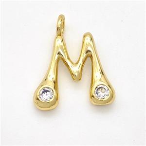 Copper Letter-M Pendant Pave Zirconia Gold Plated, approx 15-18mm [FN44983]