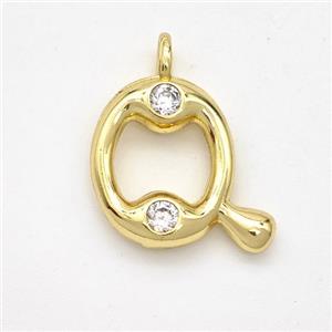 Copper Letter-Q Pendant Pave Zirconia Gold Plated, approx 15-18mm [FN44987]