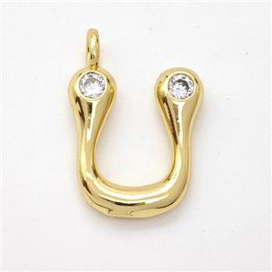 Copper Letter-U Pendant Pave Zirconia Gold Plated, approx 15-18mm [FN44991]