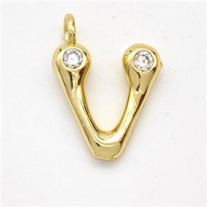 Copper Letter-V Pendant Pave Zirconia Gold Plated, approx 15-18mm [FN44992]