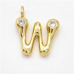 Copper Letter-W Pendant Pave Zirconia Gold Plated, approx 15-18mm [FN44993]