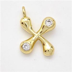 Copper Letter-X Pendant Pave Zirconia Gold Plated, approx 15-18mm [FN44994]