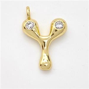 Copper Letter-Y Pendant Pave Zirconia Gold Plated, approx 15-18mm [FN44995]
