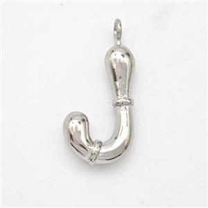 Copper Letter-J Pendant Platinum Plated, approx 16-20mm [FN45007]