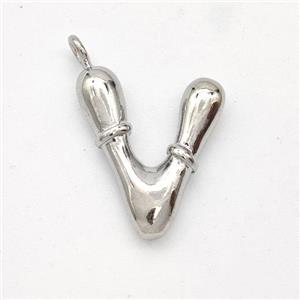 Copper Letter-V Pendant Platinum Plated, approx 16-20mm [FN45019]