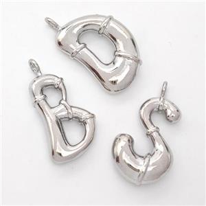 Copper Alphabet Pendant Mix Letters Bamboo Platinum Plated, approx 16-20mm [FN45024]