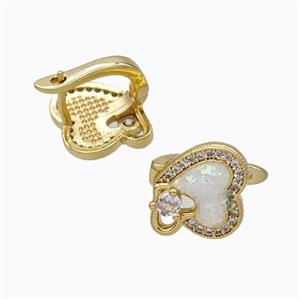 Copper Heart Latchback Earrings Pave Zirconia Fire Opal 18K Gold Plated, approx 12mm [FN45052]