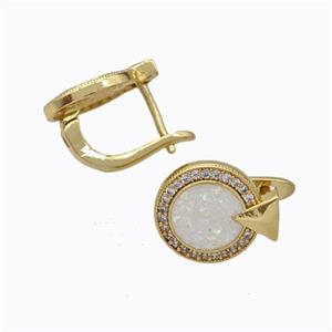 Copper Circle Latchback Earrings Pave Zirconia Fire Opal 18K Gold Plated, approx 11.5mm [FN45056]