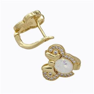 Copper Elephant Latchback Earrings Pave Zirconia Fire Opal 18K Gold Plated, approx 12-14mm [FN45068]