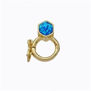 Copper Clasp Pave Blue Fire Opal Hexagon 18K Gold Plated, approx 6mm, 9mm [FN45081]