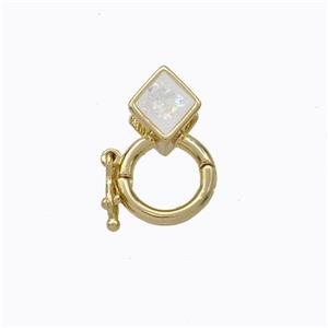 Copper Clasp Pave White Fire Opal Rhombus 18K Gold Plated, approx 7mm, 9mm [FN45082]