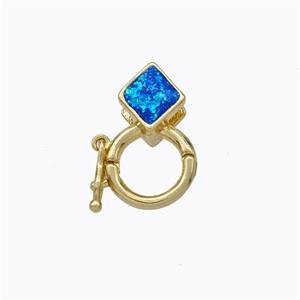 Copper Clasp Pave Blue Fire Opal Rhombus 18K Gold Plated, approx 7mm, 9mm [FN45083]