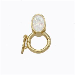 Copper Clasp Pave White Fire Opal Oval 18K Gold Plated, approx 6-8mm, 9mm [FN45084]