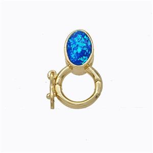 Copper Clasp Pave Blue Fire Opal Oval 18K Gold Plated, approx 6-8mm, 9mm [FN45085]
