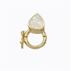 Copper Clasp Pave White Fire Opal Teardrop 18K Gold Plated, approx 7mm, 9mm [FN45086]