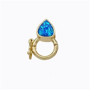 Copper Clasp Pave Blue Fire Opal Teardrop 18K Gold Plated, approx 7mm, 9mm [FN45087]