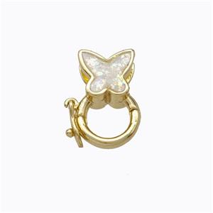 Copper Clasp Pave White Fire Opal Butterfly 18K Gold Plated, approx 7-8mm, 9mm [FN45088]