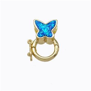 Copper Clasp Pave Blue Fire Opal Butterfly 18K Gold Plated, approx 7-8mm, 9mm [FN45089]