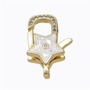 Copper Lobster Clasp Micropave Zirconia White Fire Opal Star 18K Gold Plated, approx 14-21mm [FN45090]