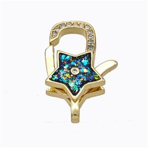 Copper Lobster Clasp Micropave Zirconia Multicolor Fire Opal Star 18K Gold Plated, approx 14-21mm [FN45092]